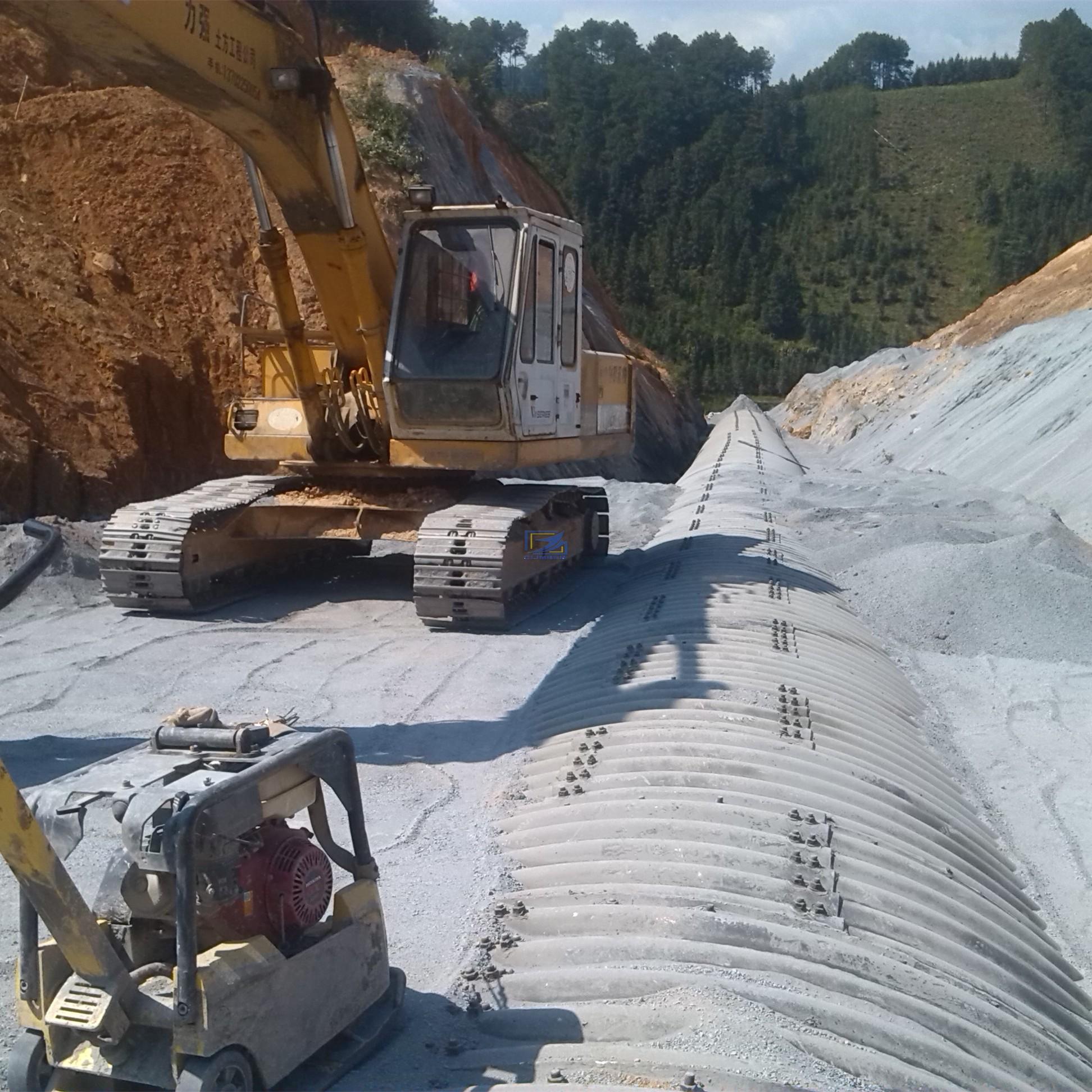 backfill the 150mmX50mm  corrugated steel culvert pipe in the road project